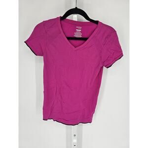 Danskin Now Pink Nylon Blend Mesh V-Neck Short Sleeve T-Shirt Size S